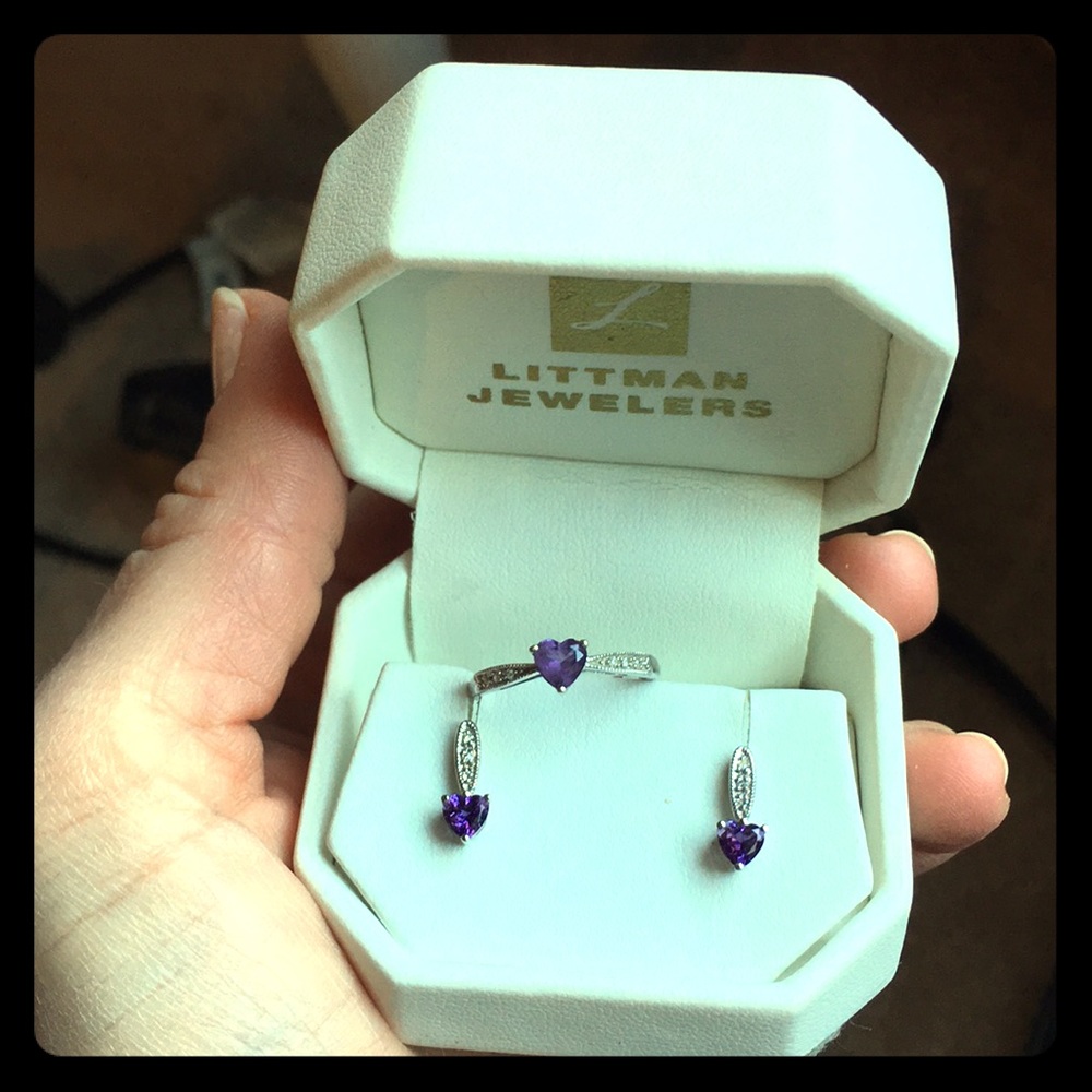 Heart shaped amethyst and diamond set